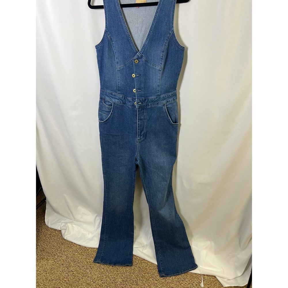 Pilcro Denim Jumpsuit 12 Blue Excellent Flare Leg Vest Top V-Neck - Picture 3 of 16